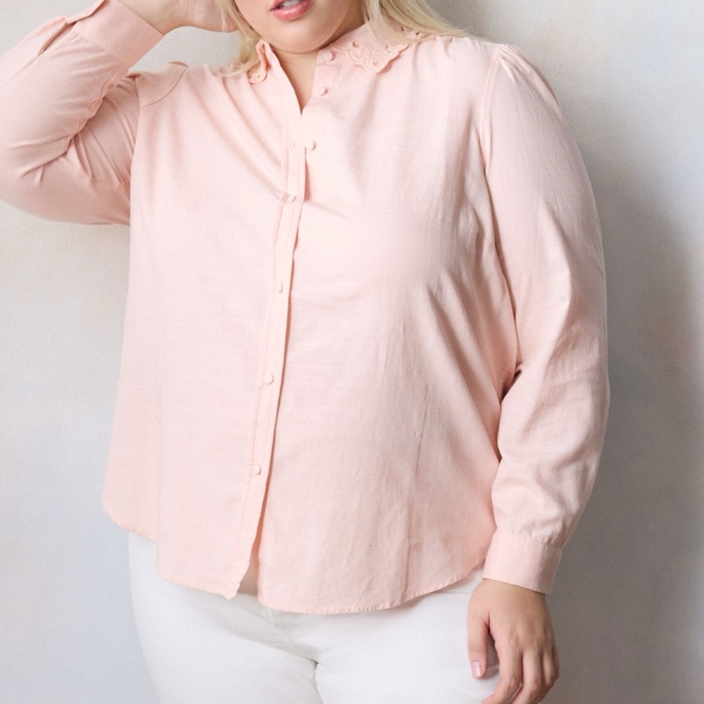 Plus Size LC Lauren Conrad Button Front Shirt 2X Delicate Blush
